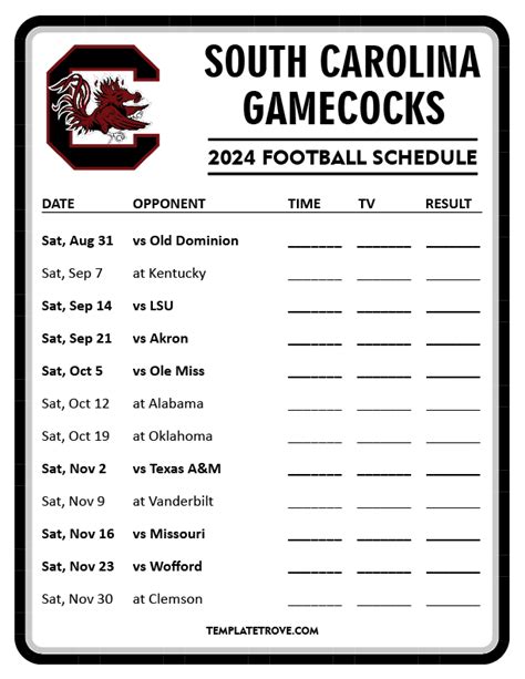 carolina gamecocks football schedule|sc gamecock football schedule 2024.